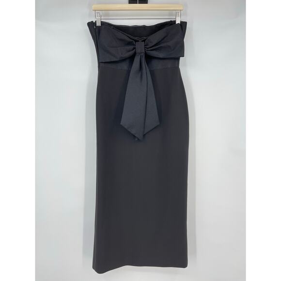 LIKELY | Valerie Dress in Black Bow Strapless Midi Sheath 4 - Picture 4 of 11
